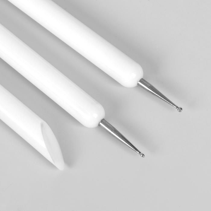 Набор для наращивания и дизайна ногтей: силиконовая кисть - дотс 2 шт, силиконовая кисть - пушер, 15 см, цвет белый — PalitraMastera