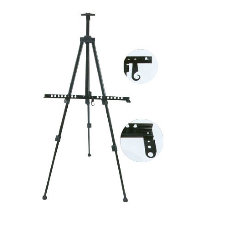 Мольберт Сонет металлический (алюминевый), тренога с нижней штангой, чехол, крючок и держатель для кистей фото 1 — PalitraMastera