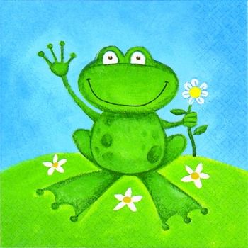 Салфетка бумажная для декупажа, 33х33 см, "Лягушка с маргаритками" АКЦИЯ!!! фото 1 — PalitraMastera