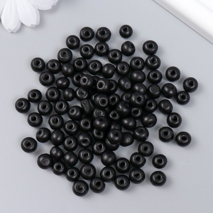 Бусины для творчества дерево "Чёрный" d-0,8 см, набор 20 гр  9438181 &mdash; PalitraMastera