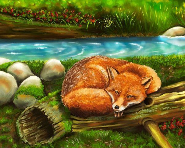 Картины по номерам 40х50 Лиса на бревне (VA-3281) — PalitraMastera