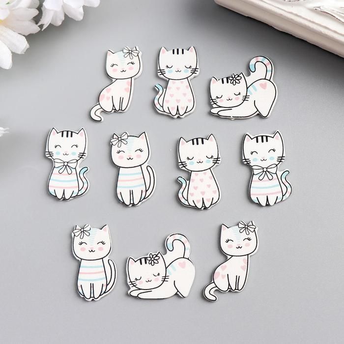 Декор для творчества дерево "Милые кошечки" набор 10 шт 2,7х1,7 см  5097758 фото 1 — PalitraMastera
