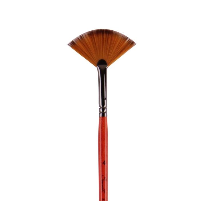 Кисть синтетика, веерная двуцветная, короткая ручка, покрытая лаком №4 — PalitraMastera