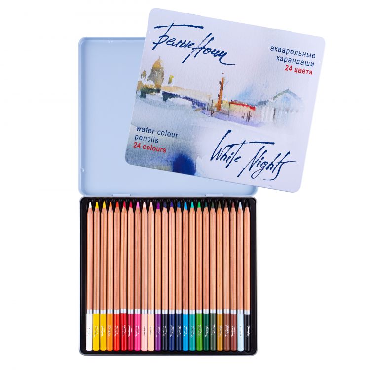 Набор акварельных карандашей 24цв Белые Ночи, в жестяном пенале--- — PalitraMastera