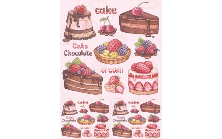 Рисовая бумага для декупажа &quot;Cadence - Craft Premier&quot;, А4, 25г/м, &quot;Пирожное&quot; CD05333-1 — PalitraMastera