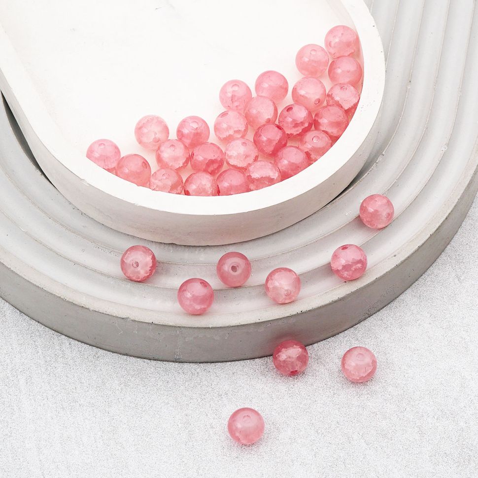 1301137 Бусины стеклянные 'Нефритовое кракле' 8мм, упак/34шт., Astra&Craft (3 розовый) фото 1 &mdash; PalitraMastera