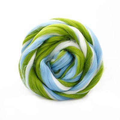 Пряжа ТР ГЛ Полутонкая мультиколор 100% мериносовая шерсть 100 г №6080отбелка/аспарагус/светлоголубо фото 1 &mdash; PalitraMastera