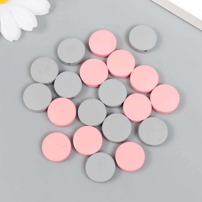 Бусины для творчества дерево "Плоский круг" набор 20 шт розовый, серый 0,4х1,5х1,5 см  7829711 фото 1 &mdash; PalitraMastera