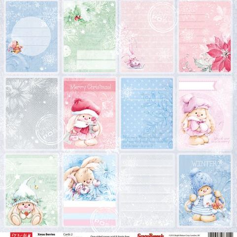 Бумага для скрапбукинга 30,5х30,5 см 190 гр/м одноcторон Зимняя ягодка Карточки 2 (10 шт*уп) — PalitraMastera