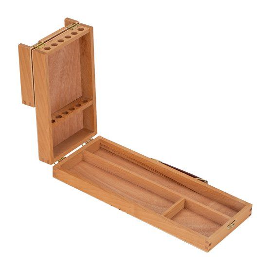 Ящик художника №1 "Сонет", 3 секции с ячейками и пеналом для кистей и красок, бук, 35х14х5,7 см фото 1 — PalitraMastera