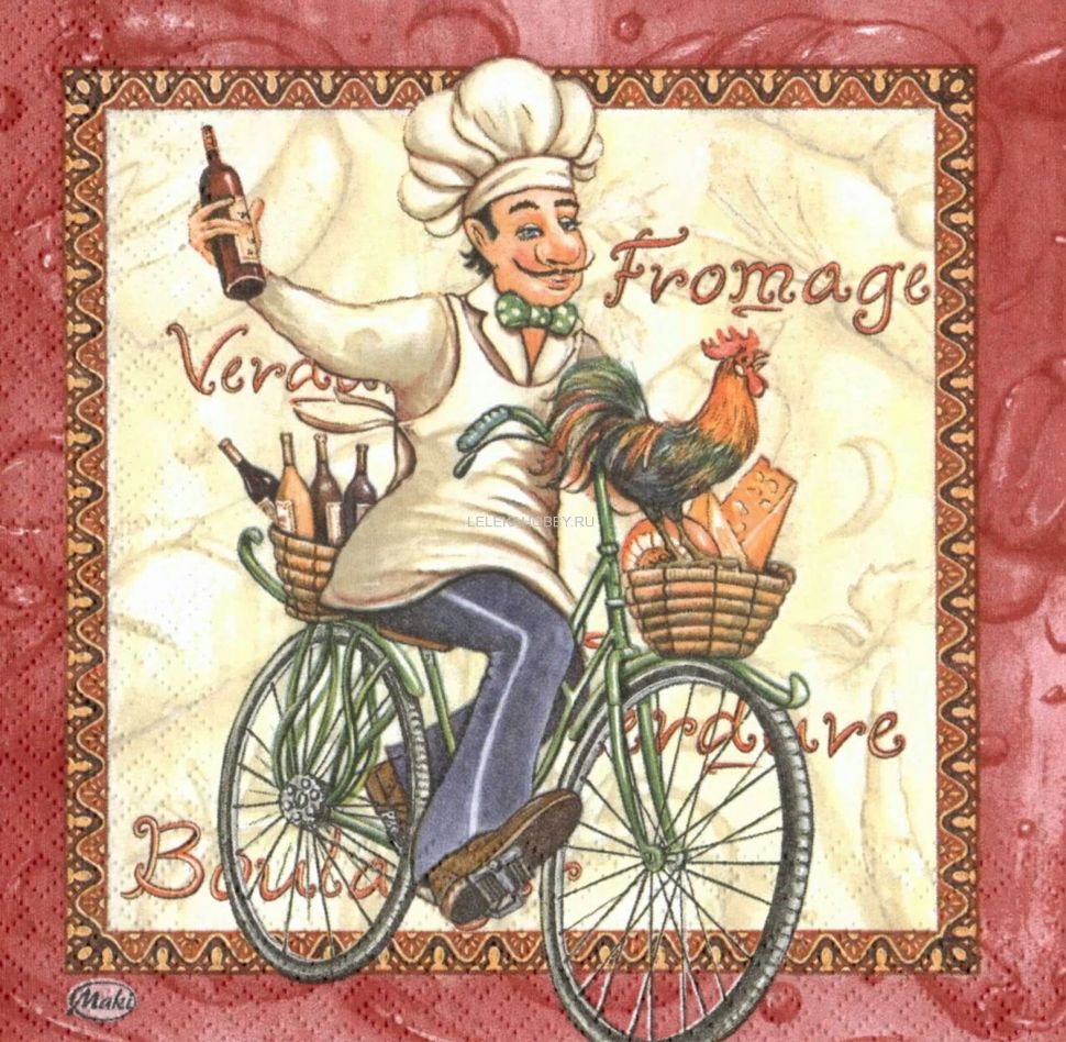 Салфетка для декупажа 33 х 33 см Повар на велосипеде фото 1 — PalitraMastera