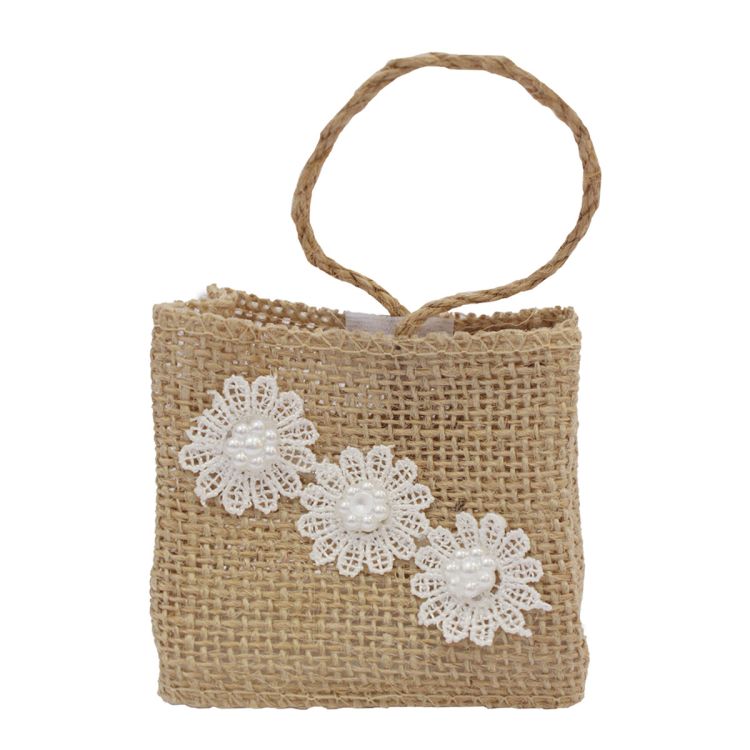 MH-413 Сумка из мешковины Три цветка 7*4*7см, общ.высота 13см,1шт, Astra&amp;Craft — PalitraMastera