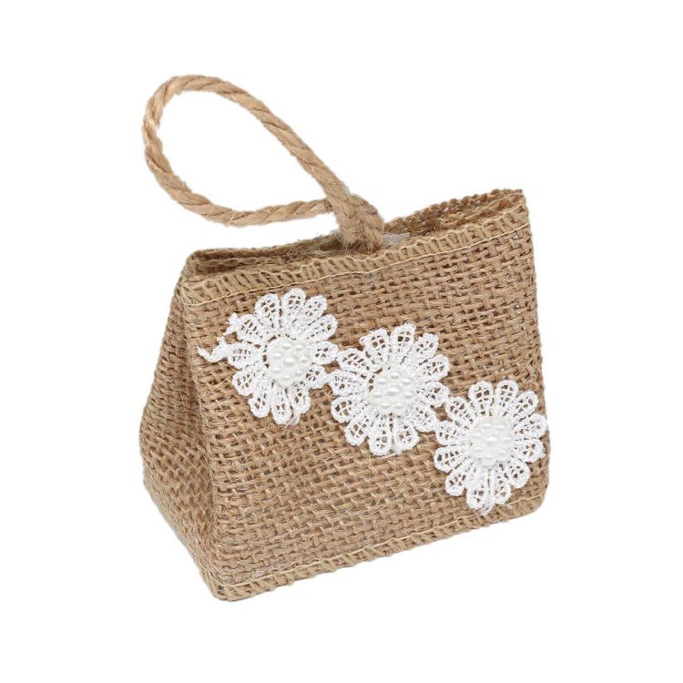 MH-413 Сумка из мешковины Три цветка 7*4*7см, общ.высота 13см,1шт, Astra&amp;Craft — PalitraMastera