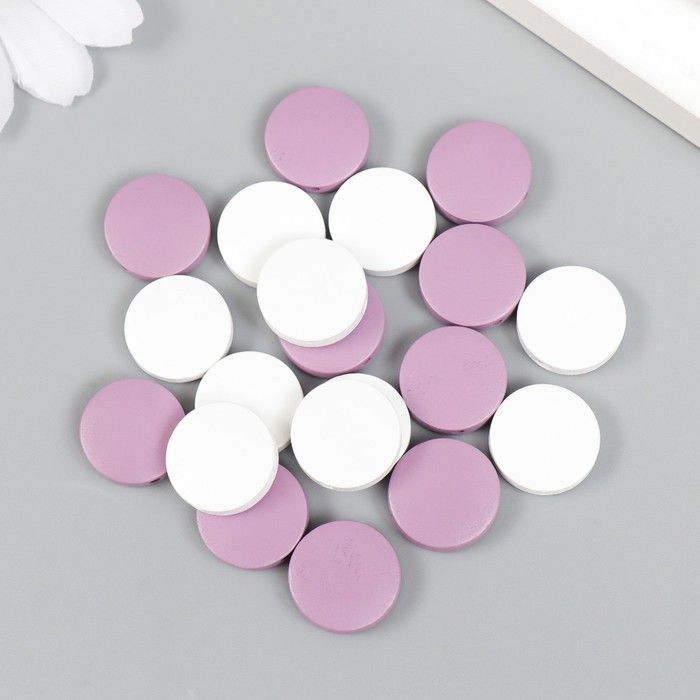 Бусины для творчества дерево "Плоский круг" набор 20 шт белый, сиреневый 0,4х1,5х1,5 см  7829710 фото 1 &mdash; PalitraMastera