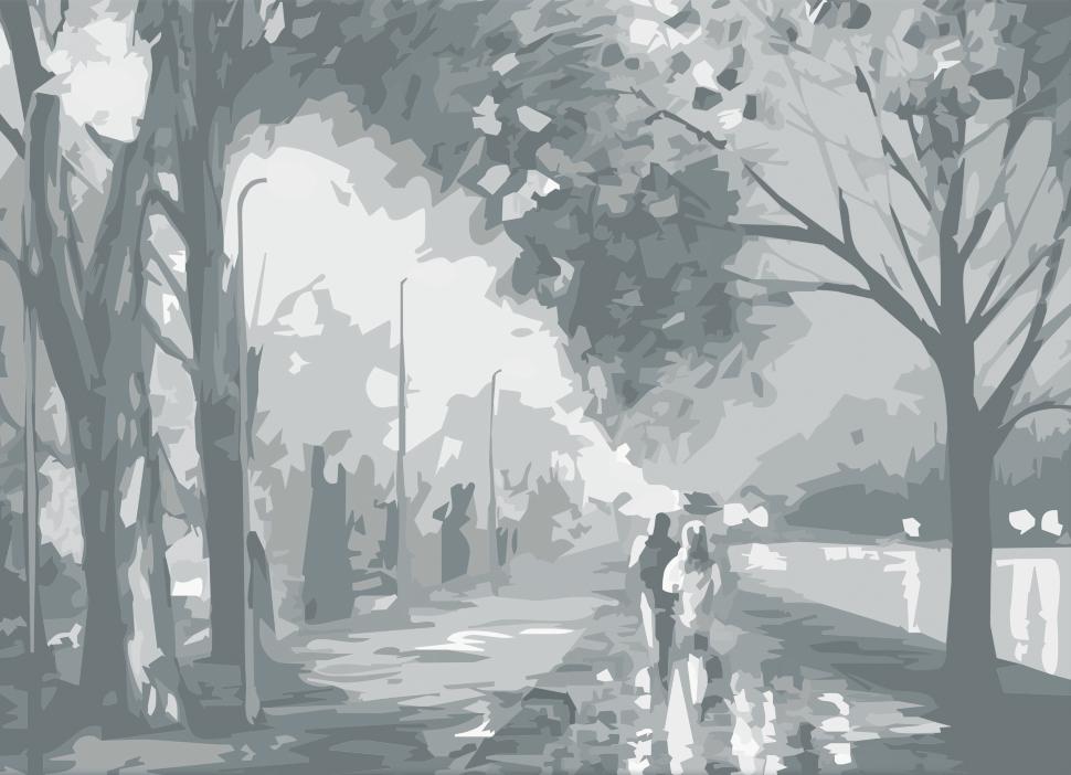 Холст на картоне с эскизом, 30х40 см, Осенняя прогулка фото 1 — PalitraMastera