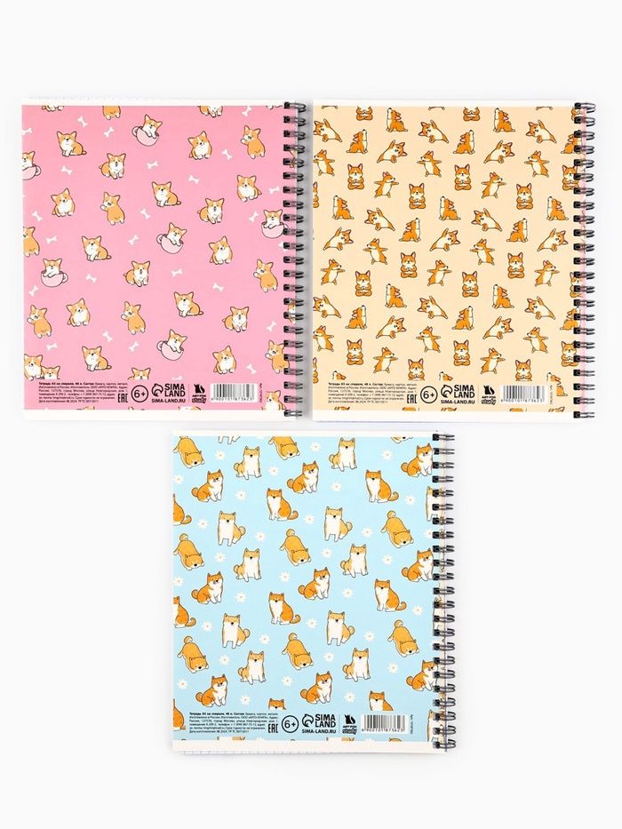 Тетрадь в клетку 48 листов А5, на спирали, внутренний блок №1 «Корги» МИКС фото 1 &mdash; PalitraMastera