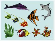 Трафарет пластиковый, морские мотивы: рыбки, дельфин, акула, размер 25,5х20,5 см, арт. DK28705 &mdash; PalitraMastera