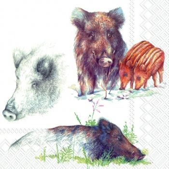 Салфетки бумажные для декупажа, 33х33 см, &quot;Дикие кабаны&quot;, упаковка 20 шт. — PalitraMastera