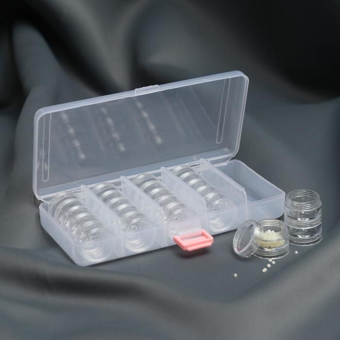 Контейнер для рукоделия, со съёмными ячейками, 25 баночек d = 3 см, 19 * 9,5 * 4 см, цвет прозрачный — PalitraMastera