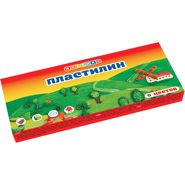 Цветик Набор пластилина детского со стеком, 120 г,6 цветов — PalitraMastera