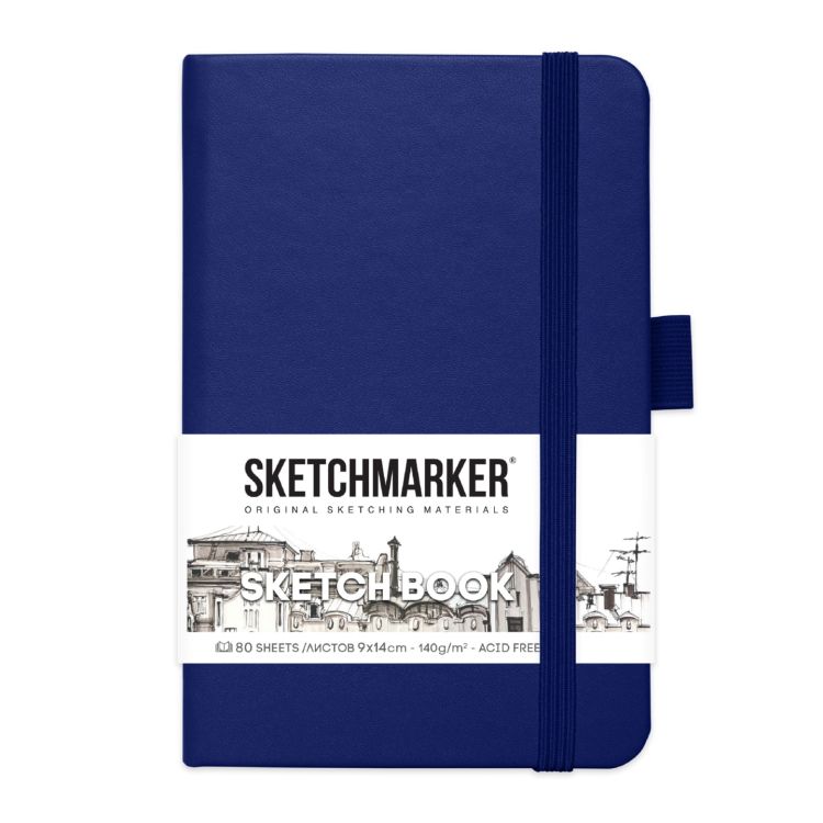Блокнот для зарисовок Sketchmarker 140г/кв.м 9*14см 80л твердая обложка Королевский синий — PalitraMastera