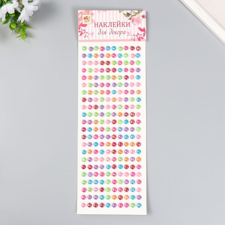 Наклейка пластик стразы "Полужемчужины перламутр" d=0,7 см МИКС 10,7х32 см  9403331 &mdash; PalitraMastera