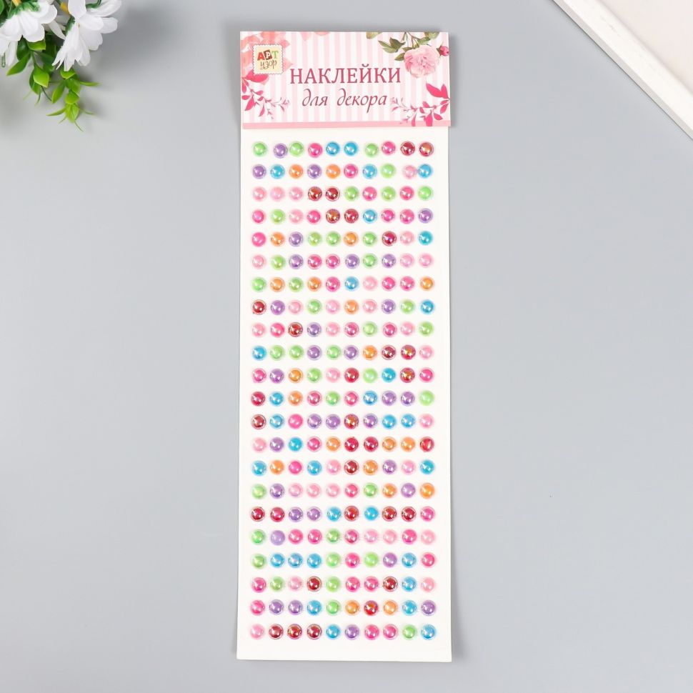 Наклейка пластик стразы "Полужемчужины перламутр" d=0,7 см МИКС 10,7х32 см  9403331 фото 1 &mdash; PalitraMastera
