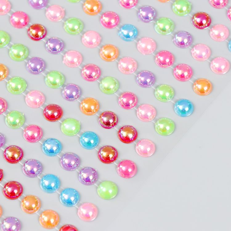 Наклейка пластик стразы "Полужемчужины перламутр" d=0,7 см МИКС 10,7х32 см  9403331 &mdash; PalitraMastera