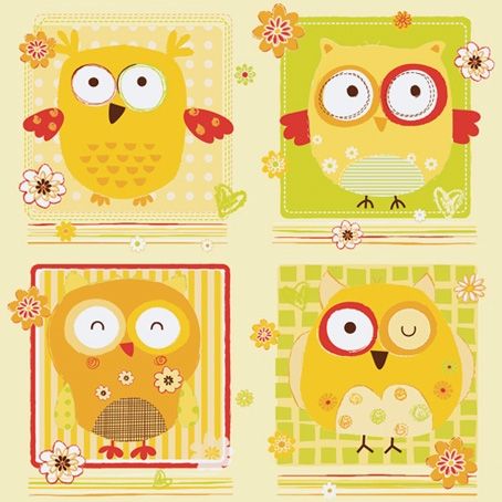 Салфетки - трехслойные, Maki, 33х33 см, веселые совы, жёлтый фото 1 — PalitraMastera