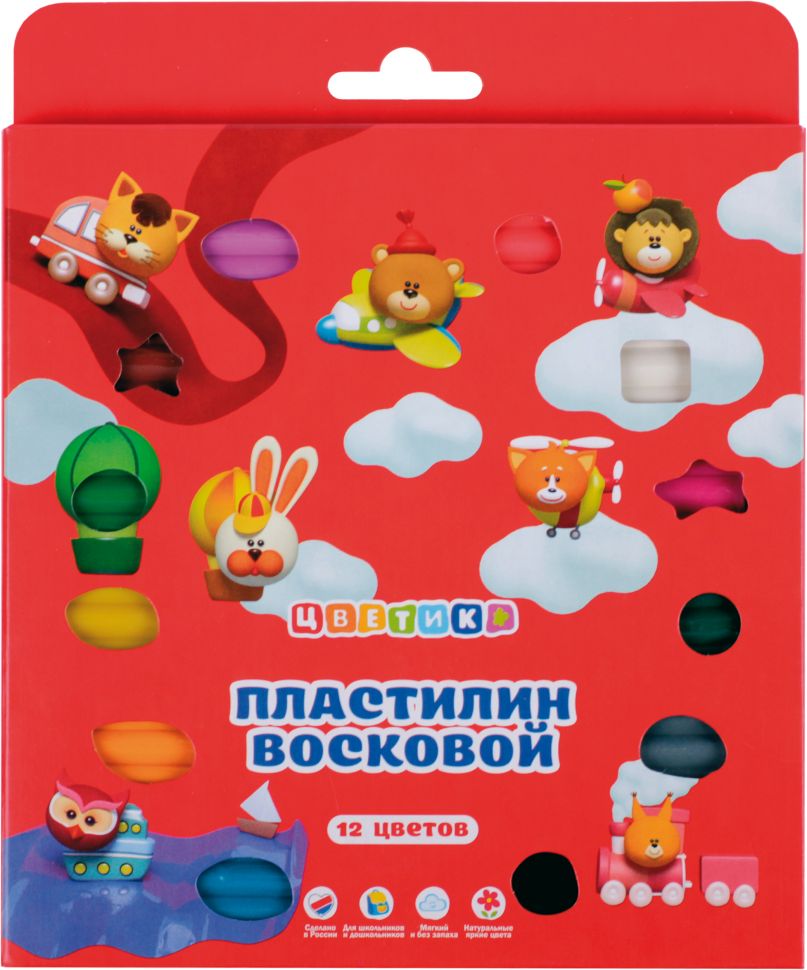 Цветик Набор пластилина воскового детского  для лепки, 180 г, 12 цв. фото 1 — PalitraMastera