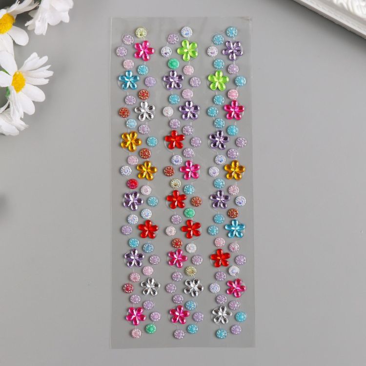 Наклейка пластик стразы "Нити с цветами" МИКС 19х8 см 5148311 &mdash; PalitraMastera