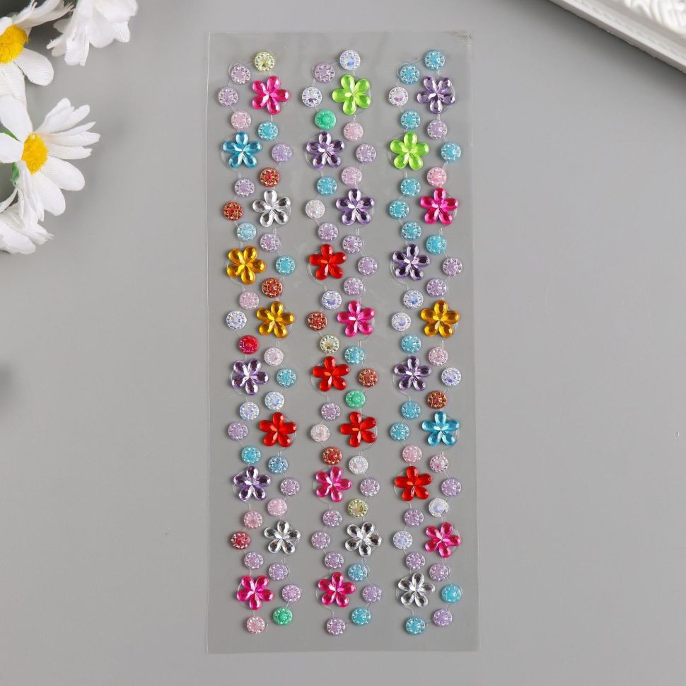 Наклейка пластик стразы "Нити с цветами" МИКС 19х8 см 5148311 фото 1 &mdash; PalitraMastera