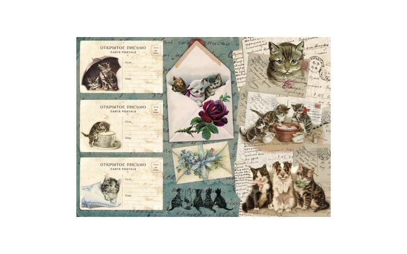 Рисовая бумага для декупажа "Craft Premier", А4. "Открытки с котиками" CP04471-1 фото 1 — PalitraMastera