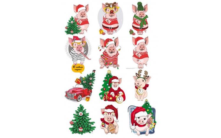 Рисовая бумага для декупажа &quot; Craft Premier&quot;, A4, &quot;Новогодние поросята 4&quot;, 25г/м, Арт. CPD0713-1 — PalitraMastera