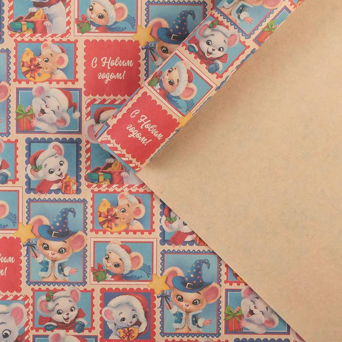 Бумага упаковочная крафтовая «Веселые мышки», 70 х 100 см  4363340 фото 1 — PalitraMastera