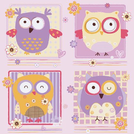 Салфетки - трехслойные, Maki, 33х33 см, веселые совы, сиреневый — PalitraMastera