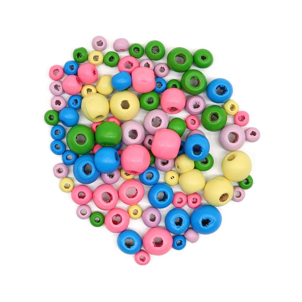 160818 Набор деревянных бусин со шнуром, пастельный микс, 6,8,10,12мм, 90шт/упак, Astra&Craft. фото 1 &mdash; PalitraMastera