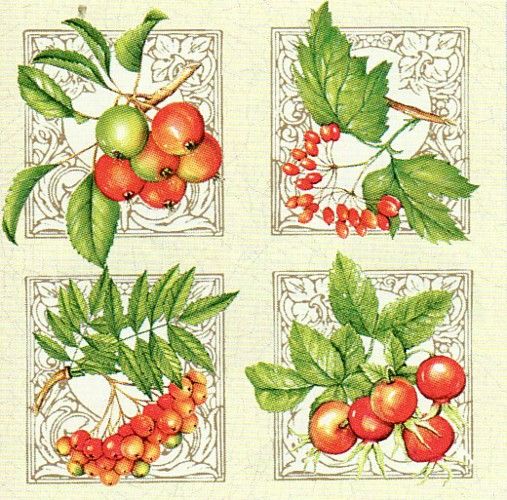 Салфетка для декупажа 33 х 33 см Рябина, яблоки — PalitraMastera