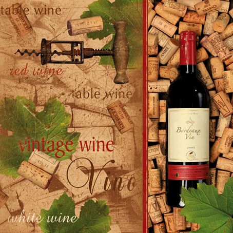 Салфетки - трехслойные, Maki, 33х33 см, винтажное вино, штопор, пробка — PalitraMastera