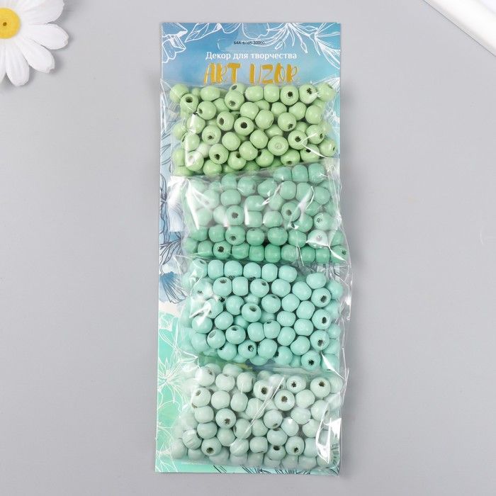 Набор бусины для творчества дерево "Мята" d-0,8 см, 4 цвета х 15 гр  9463280 фото 1 &mdash; PalitraMastera
