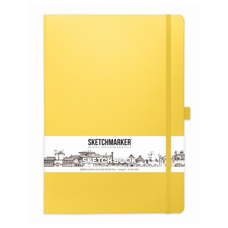 Блокнот для зарисовок Sketchmarker 140г/кв.м 21*30см 80л твердая обложка Лимонный — PalitraMastera