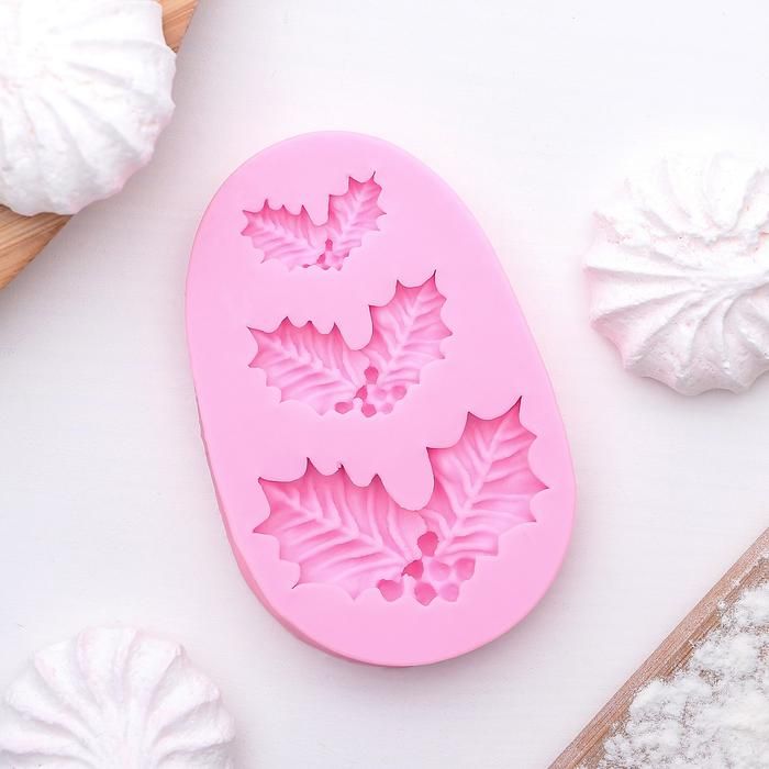 Молд силиконовый «Ягодки и листочки», 8,5*5,5 см, цвет розовый — PalitraMastera