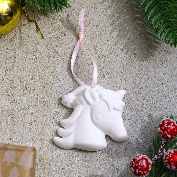 Ёлочные игрушки под раскраску 4 шт. «Единороги» с подвесом, кисть — PalitraMastera