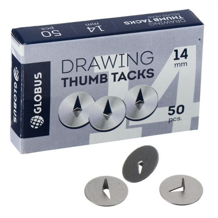 Кнопки канц. ГЛОБУС 14 мм 50 шт с плоск. голов. металл. карт. упак. — PalitraMastera