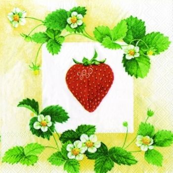 Салфетки бумажные для декупажа, 33х33 см, &quot;Клубника с цветами, желтый&quot;, упаковка 20 шт. — PalitraMastera