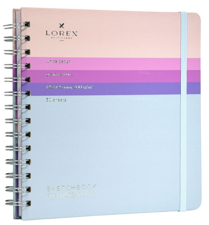 Скетчбук LOREX CURLY AQUARELLE GRADIENT TOUCH 195х195 мм 200 г/м2 тонированная бумага 30 л. тв. обл. soft touch и фольга — PalitraMastera