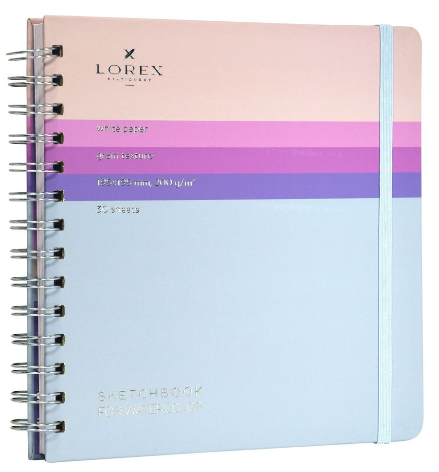 Скетчбук LOREX CURLY AQUARELLE GRADIENT TOUCH 195х195 мм 200 г/м2 тонированная бумага 30 л. тв. обл. soft touch и фольга фото 1 — PalitraMastera