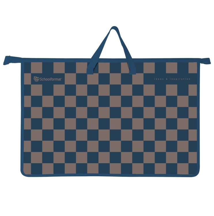 Папка д/труда с 2 ручками А3 широкая Schoolformat ЧЕРЕДОВАНИЕ ЦВЕТОВ 466х335х50 мм серо-син. пластик, полиэстер молния сверху универс. — PalitraMastera