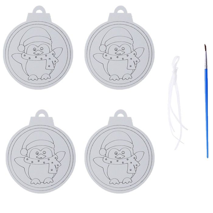 Ёлочное украшение под раскраску «Милашка» 4 шт., кисть — PalitraMastera