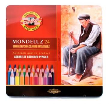 KOH-I-NOOR 3724 (24) Набор высококачественных акварельных цветных карандашей "Mondeluz"  24 цвета, в жестяной  упаковке фото 1 &mdash; PalitraMastera